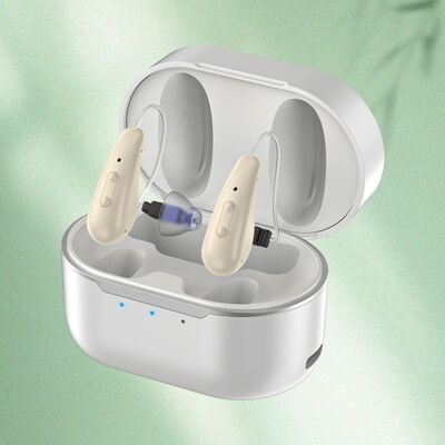 5 poziomów aparatów słuchowych typu OTC typu BTE zawierających 16 kanałów w celu zwiększenia wydajności słuchu i zmniejszenia hałasu tła